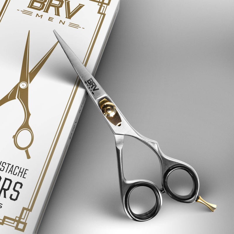 BRV MEN Professional Mustache & Beard Trimming Scissors - 5.5" | High Carbon Stainless Steel & Hammer Forged Mustache Scissors | Razor Sharp Facial Hair Trimming Shears (RIGHT HANDED - Silver) - Image 3